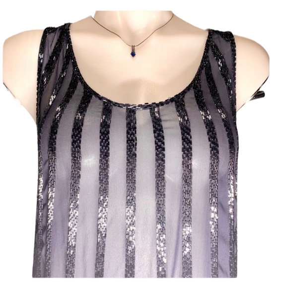 Joie NWOT SILK Sequin Tank Navy Blue XS Top Shirt Camisole Sheer Sparkly - Picture 8 of 14